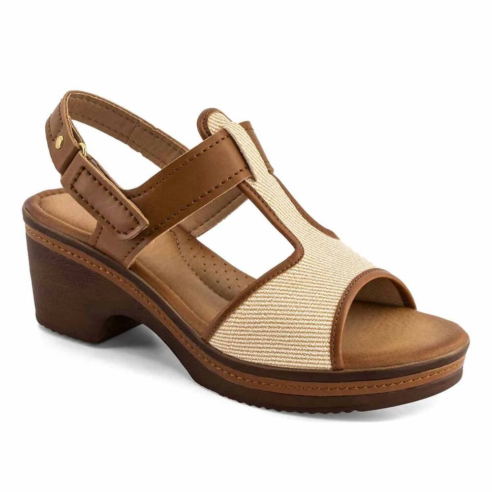 NEW ANDREA women's ankle-strap platform sandal in beige